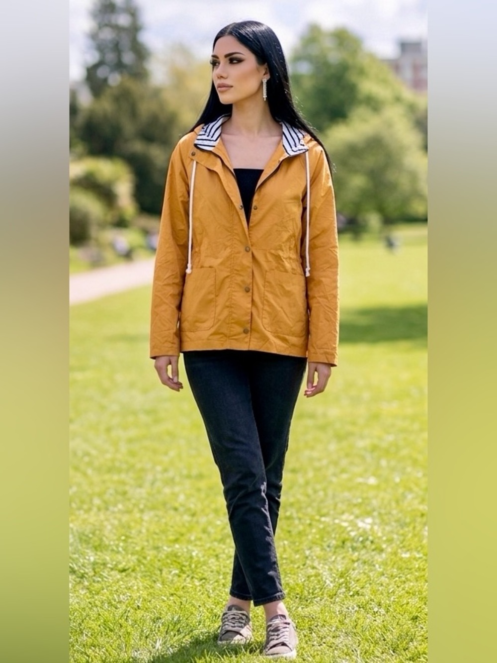 NWT Zaful  Mustard Jacket with Button Detail & zipper. Has hood plus lined Sz S